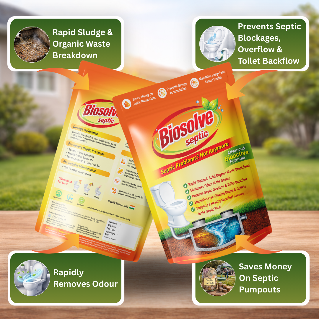 Biosolve Septic - Septic Tank Cleaner | Lab Certified Bioactive Formula | Rapidly Reduces Sludge, Removes Odour | Prevents Backflow & Overflow - Pack of 3 (750 Grams)