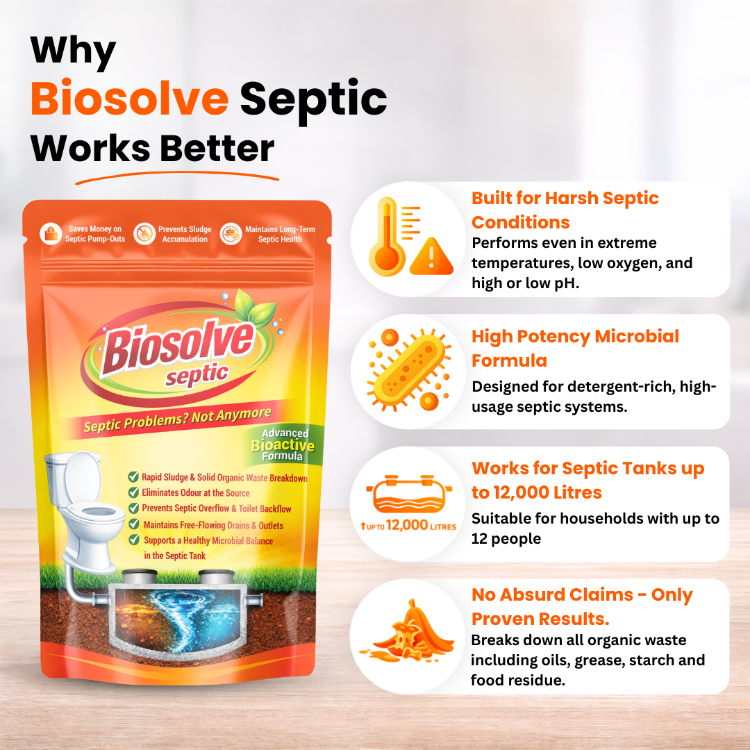 Biosolve Septic - Septic Tank Cleaner | Lab Certified Bioactive Formula | Rapidly Reduces Sludge, Removes Odour | Prevents Backflow & Overflow - Pack of 2 (500 Grams)