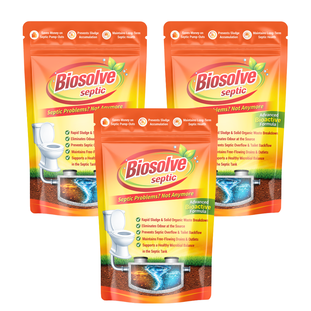 Biosolve Septic - Septic Tank Cleaner | Lab Certified Bioactive Formula | Rapidly Reduces Sludge, Removes Odour | Prevents Backflow & Overflow - Pack of 3 (750 Grams)