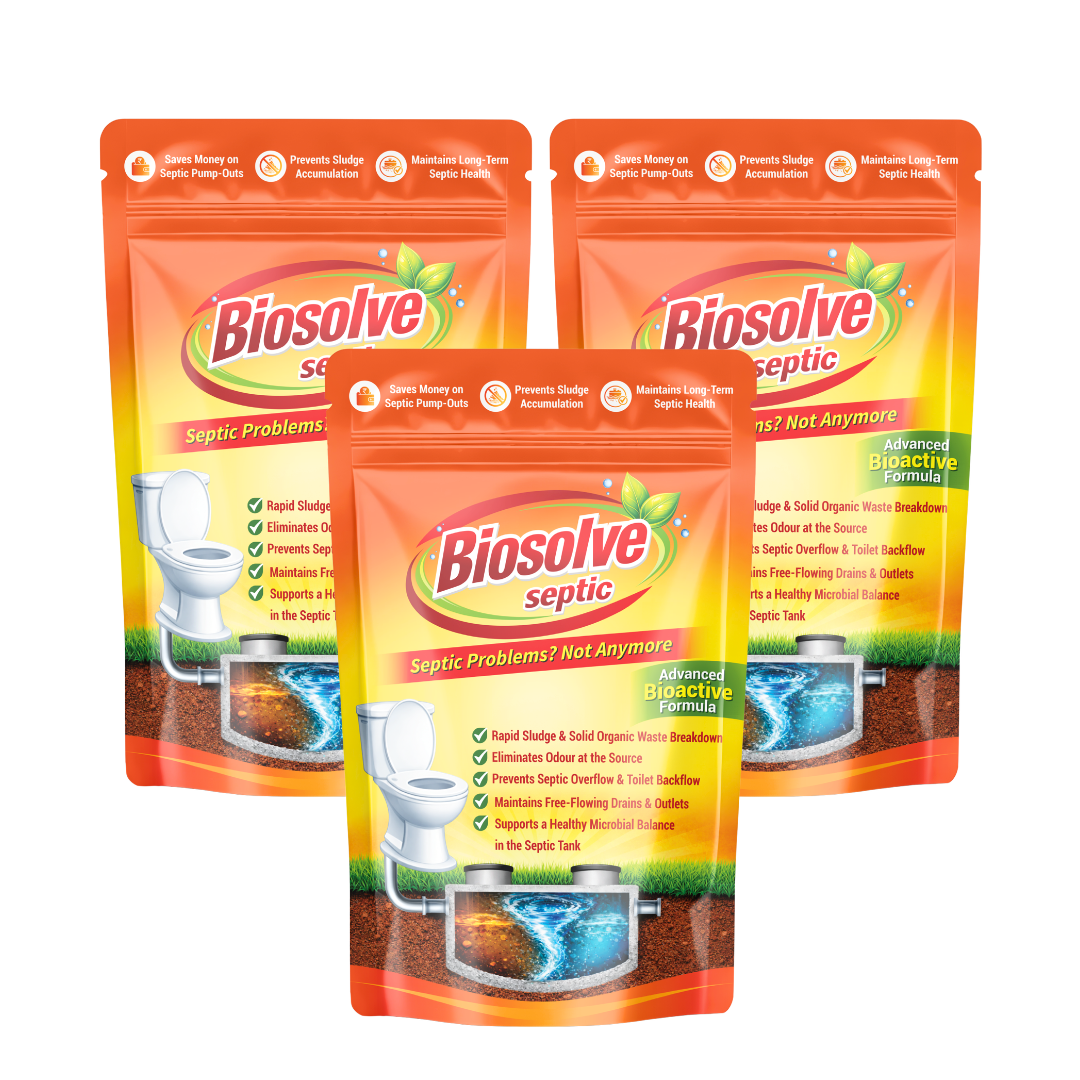 Biosolve Septic - Septic Tank Cleaner | Lab Certified Bioactive Formula | Rapidly Reduces Sludge, Removes Odour | Prevents Backflow & Overflow - Pack of 3 (750 Grams)